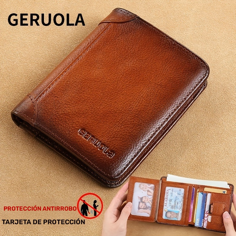 1 pza. billetera de cuero genuino para hombre, delgada, con bloqueo RFID, gran capacidad, múltiples ranuras para tarjetas, compartimentos con cierre, ideal para identificación, tarjetas de crédito, efectivo, regalo perfecto para Navidad, aniversario, cum