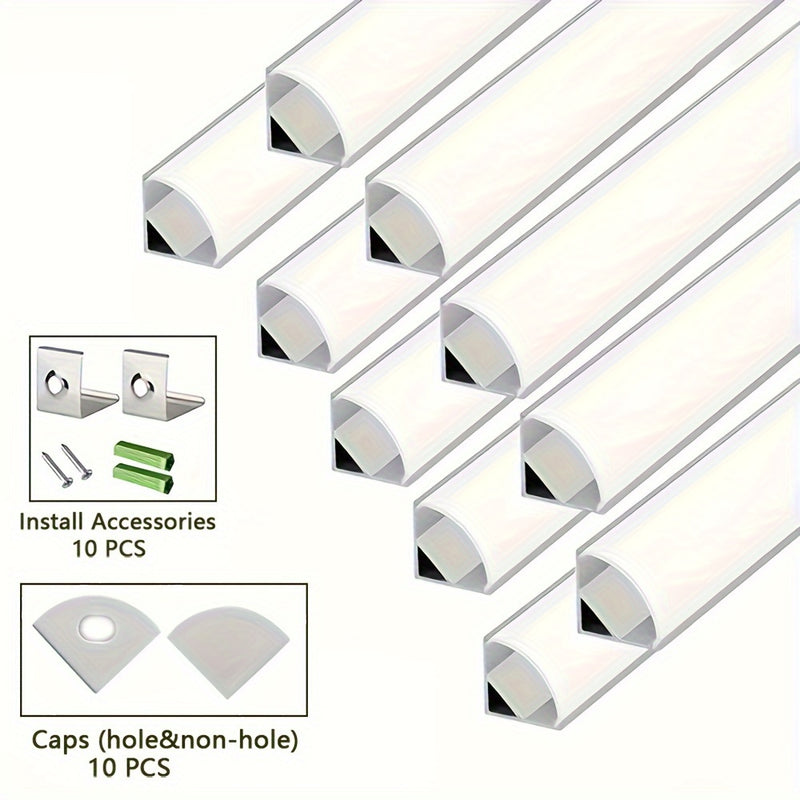 Canaleta de aluminio en forma de V para tiras LED, 10 piezas, difusor de luz, duradero, eficiente energéticamente, incluye cubierta protectora de PC y clips de montaje, para decoración del hogar e instalación de luces lineales