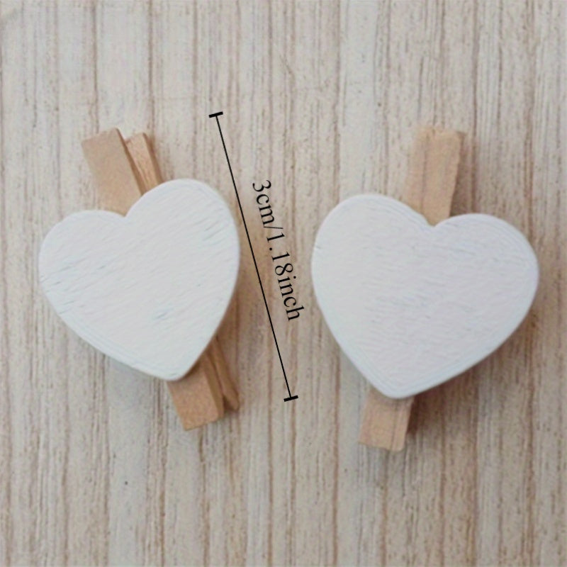 20 unidades de Clips de madera natural en forma de corazón - Ganchos de manualidades para decoración de bodas, detalles para fiestas, colgar fotos, ropa - Ideal para planificadores de bodas y manualidades, pinzas de ropa