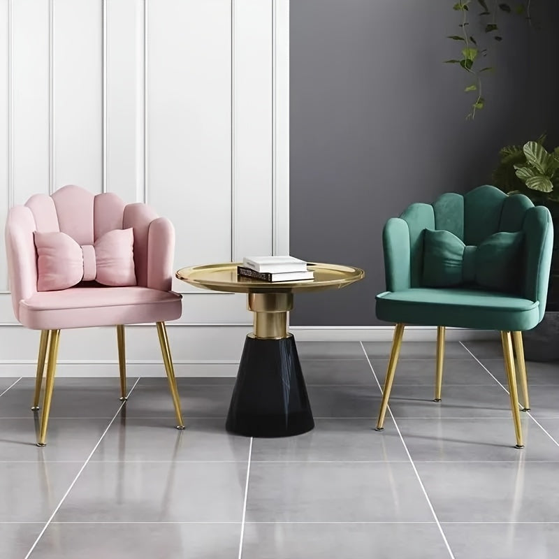 Silla de comedor de terciopelo contemporáneo de 1 pieza con cojín de lazo - Marco de metal, cojín de esponja, respaldo sólido, no necesita electricidad, uso en suelos duros y cocina, decoración elegante del hogar, muebles de comedor, diseño de lazo, cons