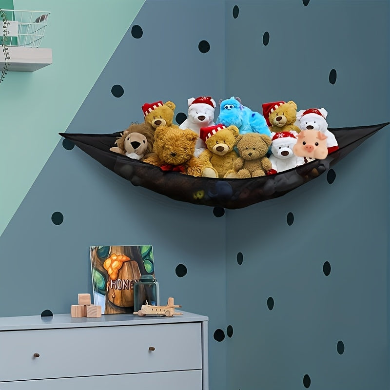 1/2pcs Almohadilla Redonda de Tela Negra para Almacenamiento de Peluches - Organizador de Juguetes No Impermeable para Guardería, Sala de Juegos, Dormitorio de Niños - Soporte Colgante Multifuncional