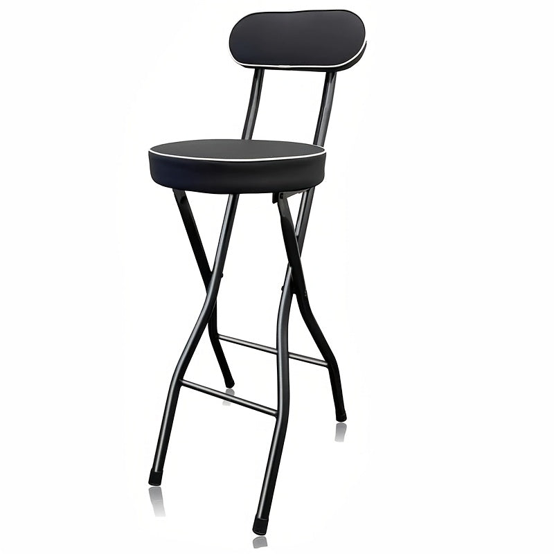1pc Silla de bar plegable contemporánea, tapizada en cuero con relleno, estructura metálica, respaldo sólido, relleno de esponja, fácil de limpiar, diseño plegable para pisos duros, no requiere electricidad ni batería