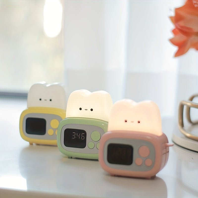 Reloj despertador moderno QANYI, luz nocturna, luz suave ajustable, batería de litio recargable por USB, control de botones, sombra de plástico, para uso en la mesa de dormitorio.