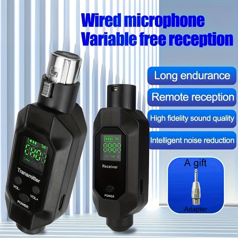 Sistema inalámbrico de micrófono XLR, transmisor y receptor de 2.4 GHz, adaptador inalámbrico recargable para micrófono dinámico y mezclador de audio