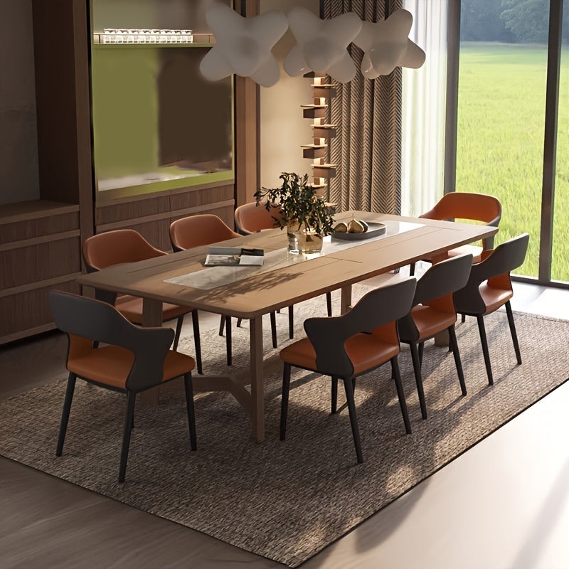 Silla de comedor de cuero negro inspirada en Francia, 1 pieza, con cojín de esponja - Marco de metal moderno, diseño hueco elegante para el hogar, restaurantes, cafeterías y eventos de estilo occidental, muebles de comedor, estilo contemporáneo chic, art