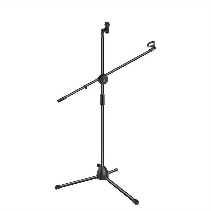 Soporte de micrófono ajustable de acero al carbono con conector XLR - Diseño de trípode estable para transmisión en vivo, karaoke y actuaciones en escena, negro, micrófono para cantar, equipo de actuación, equipo de audio moderno, construcción duradera