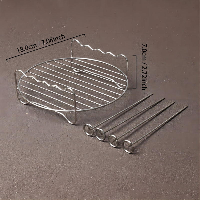 1pc Rejilla para Freidora de Aire de Acero Inoxidable con 4 Brochetas - Doble Capa, Incluye Alfombrilla de Silicona, Ideal para BBQ y Horneado, Regalo Perfecto para Mamá, Esencial en la Cocina