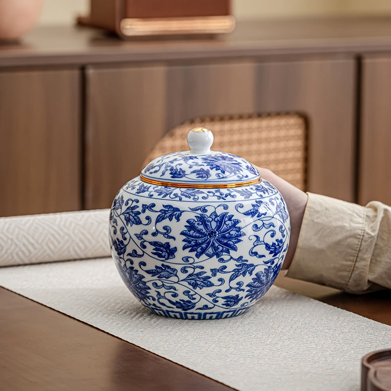 Tarro Clásico de Almacenamiento de Porcelana, Clásico Tarro de Almacenamiento de Porcelana Azul y Blanca con Tapa de Cierre - Perfecto para Té, Especias o Frutas Secas