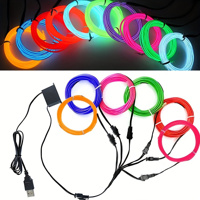 8 piezas de juego combinado EL Luminous Wire, 1 metro de largo EL luz fría de alambre fluorescente, luz decorativa de ambiente DIY, luces de escena de baile fluorescente