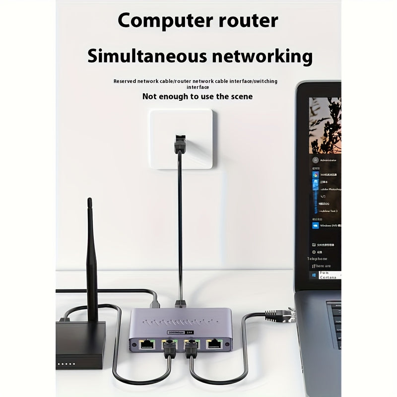 Divisor de Ethernet de Gigabit 1 a 4 (4 dispositivos conectados al mismo tiempo), divisor de Internet de 1000 Mbps con 1 salida combinada, divisor RJ45, conmutador básico de red de Gigabit Ethernet de 5 puertos, centro de red doméstico, distribuidor de E