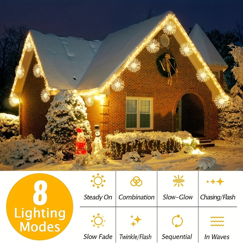 4 Luces de Fuegos Artificiales, 360 LED Impermeables con Control Remoto y Cable de Cobre, Ideales para Jardín o Patio, Perfectas para Navidad