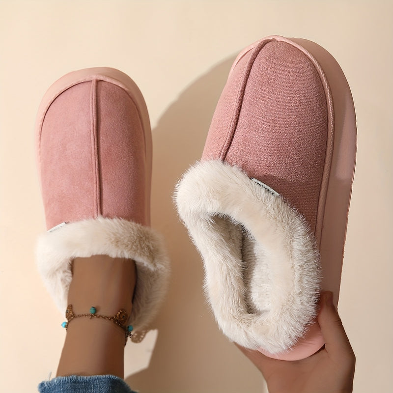 Zapatillas cómodas para mujer con forro de piel sintética - Suaves zapatos de casa para todas las estaciones con suela de EVA, parte superior de tela beige y diseño cómodo para el hogar, la oficina o el uso casual, zapatillas lindas, ropa cómoda para la