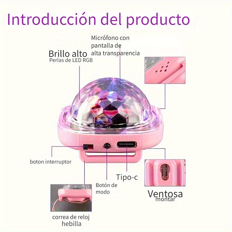2 piezas de luces mini bola disco RGB con voz activada, anillos luminosos para manos, control por voz y botón pulsador, 7 modos de luz, recargable USB, ideal para hogar, fiestas, karaoke, bodas, clubes e iluminación festiva
