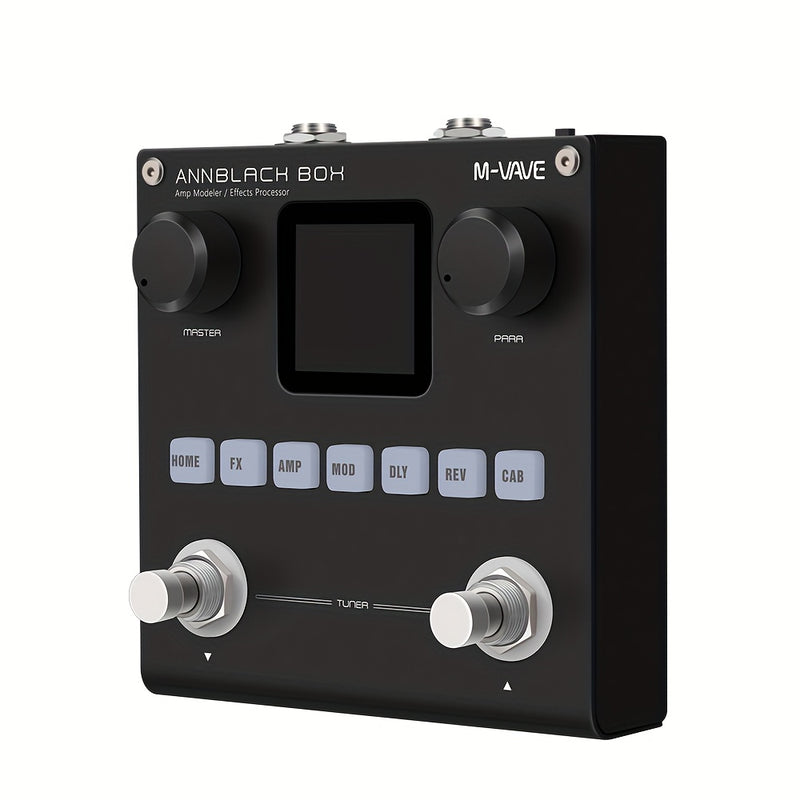 Modelador de efectos portátil para guitarra/bajo con 6 módulos de efectos, 80 presets editables y batería recargable