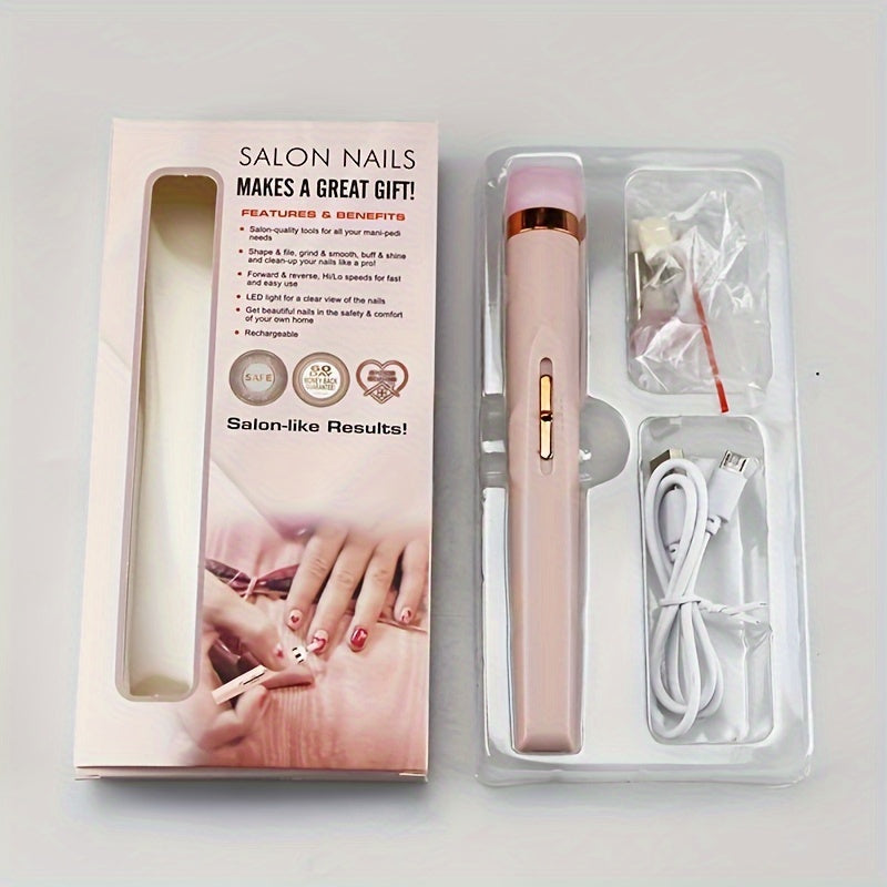Plumero Eléctrico de Uñas 5-en-1 - Recargable por USB, Bajo Ruido, Kit Profesional de Manicura y Pedicura para Manos, Pies y Uñas