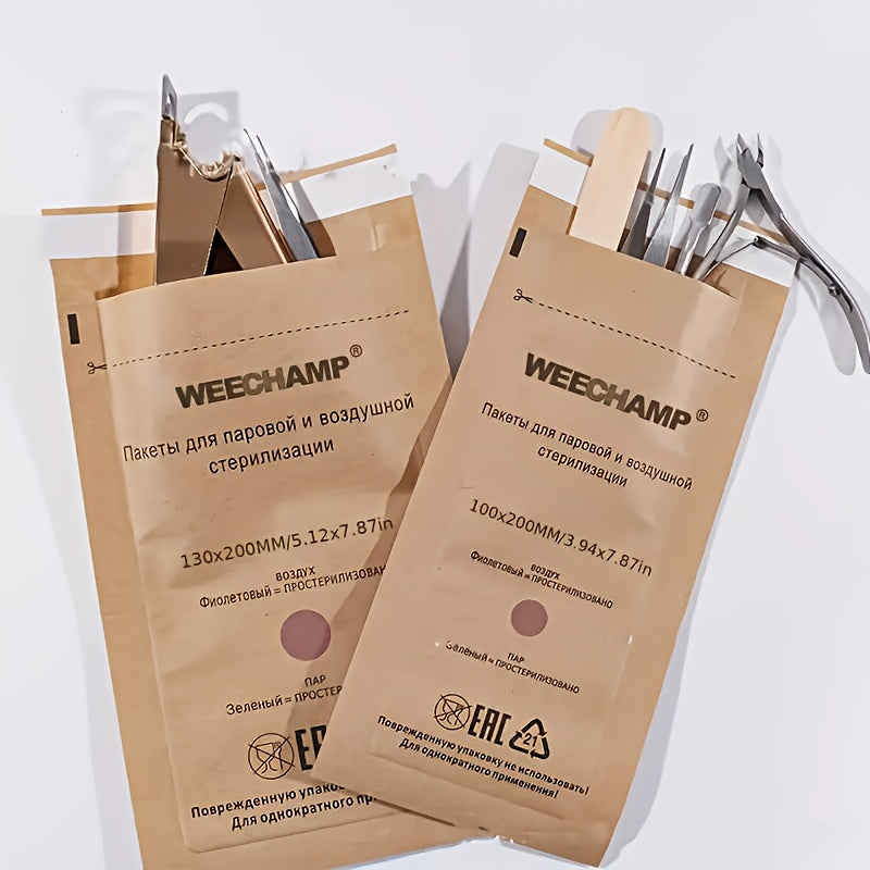 100 bolsas de almacenamiento autoadhesivas de papel kraft - bolsa higiénica autosellante resistente al calor, ideal para cosméticos, herramientas de uñas y mascarillas | Alta calidad, sin necesidad de electricidad, diseño práctico para artículos personal