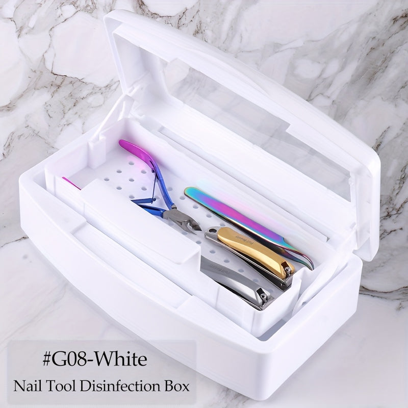 1 caja de esterilización de herramientas de uñas con compartimentos para limpieza y almacenamiento, ideal para uso en salones | Diseño minimalista | Cierre seguro, perfecto para salones de peluquería, estaciones de pedicura, técnicos de uñas y soluciones