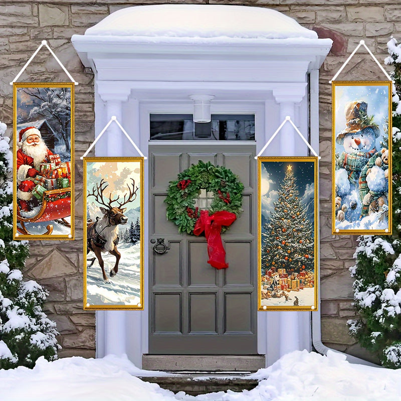 1 pieza, Banderín de Navidad, 40cm * 102cm/15.7in * 40.1in, material de poliéster, adecuado para decoración de fiestas navideñas y artículos para el hogar, adecuado para decoración de paredes interiores y exteriores