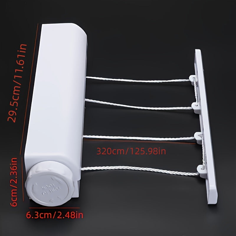 Cuerda retráctil para tender ropa de 3.75 metros, 5 líneas, invisible de plástico, para interior y exterior, con cepillo para lavandería, ideal para baño, dormitorio, balcón, sala o casa rentada, para secar ropa, pantalones, toallas y prendas encogibles,