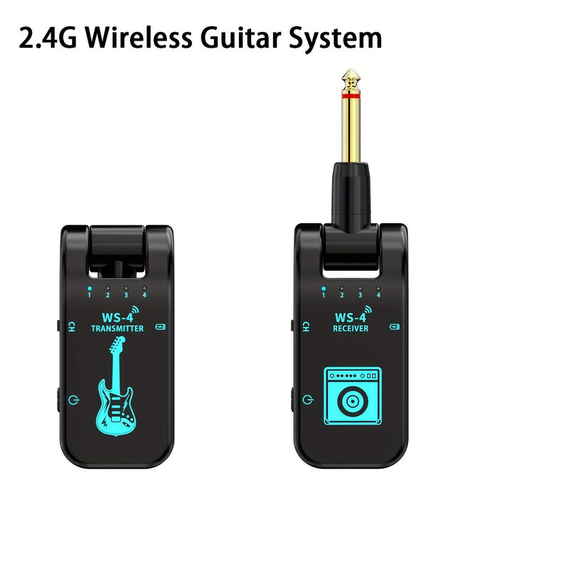 Sistema inalámbrico para guitarra de 2.4 GHz con batería recargable - Chip de alta calidad, 10 horas de duración, emparejamiento automático para guitarras eléctricas, bajos y más - Negro, transmisor inalámbrico para guitarra