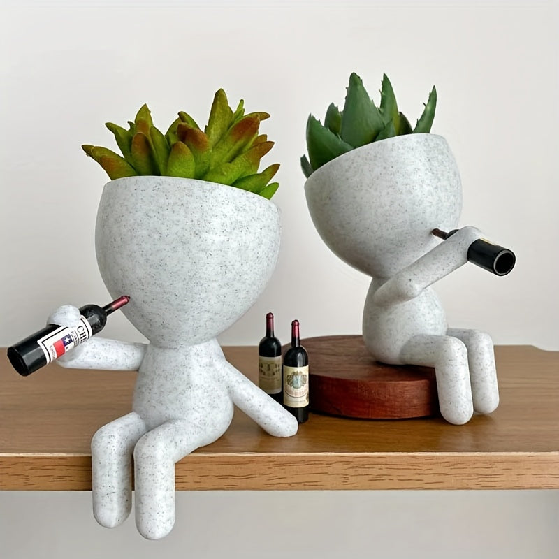 Maceta de Resina Boho-Chic para Suculentas - Diseño de Botella de Vino Lindo para Decoración de Hogar y Bar, Regalo Perfecto para Amantes de las Plantas