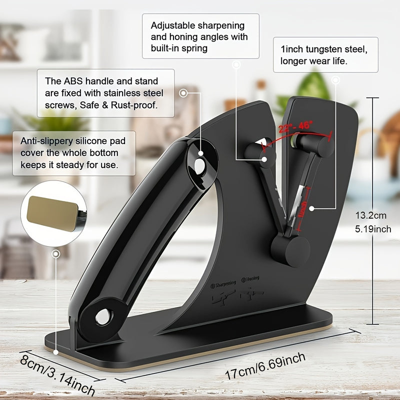 Afilar cuchillos ergonómicos de acero inoxidable - Base antideslizante, guía de ángulo para afilar con precisión, no requiere batería, esencial para la cocina para afilar cuchillos y tablas de cortar, afiladores de cocina | Diseño elegante de afilador |