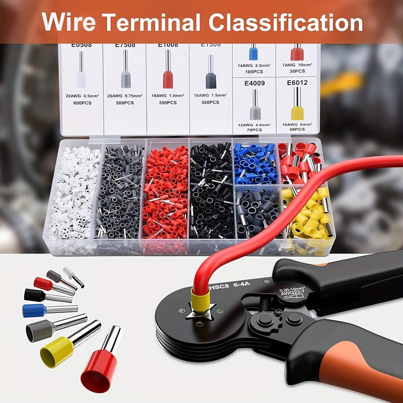 Kit de Herramientas de Crimpado de Ferrule UMLIFE con 400/1250/1900/2120pcs Conectores de Cable, Terminales de Crimpado Tubulares VE Aislados, Kit de Herramientas de Crimpado de Cable con Trinquete Autoajustable Juego de Alicates Crimpadores HSC8 6-4A