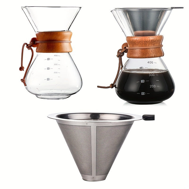 Cafetera de goteo de vidrio borosilicato, Kettle resistente a altas temperaturas de 400ml con asa de madera, diseño estampado para barista en casa