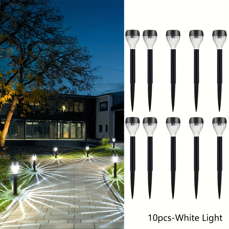 10 piezas de conjunto de interruptores automáticos de piso con energía solar, luces de sendero duraderas de plástico para exteriores, jardín semienterrado, iluminación decorativa de césped de patio, adecuado para calles de patio, terrazas, iluminación de