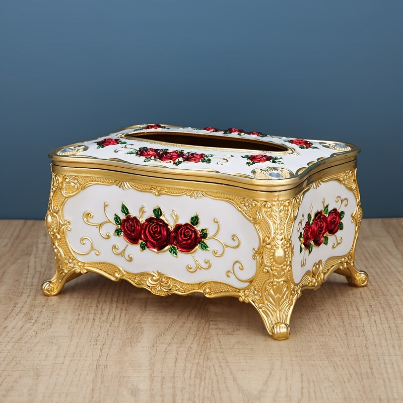 1 unidad Estilo europeo vintage Cubierta de caja de pañuelos de acrílico, Porta pañuelos de plástico rectangular con talla de rosas, Organizador de ahorro de espacio para hogar, oficina, cocina, baño, decoración de dormitorio