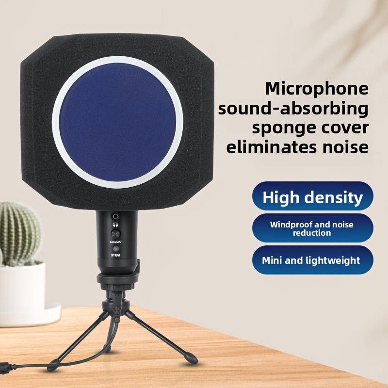 Protector de Micrófono de Estudio Portátil con Filtro Pop - Conector XLR, Material de Fibra, No Requiere Batería - Ideal para Aislamiento Vocal y Grabación Acústica