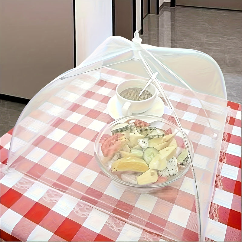 Mosquitero blanco de malla, cubrecomidas grande plegable y lavable con cierre de cordón, ideal para picnics, asados, fiestas y cenas al aire libre, material de poliéster resistente, accesorio para cocina al aire libre, equipo funcional para exteriores, p