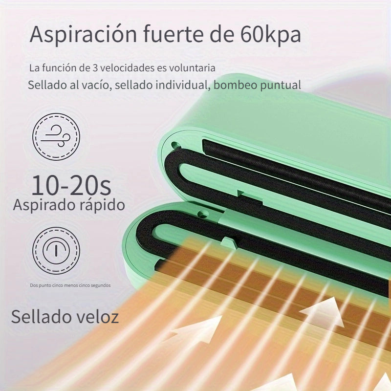 Sellador de vacío multifuncional con bomba rápida - Recargable por USB, batería de litio de 1200mAh, operación de un clic para sellado rápido de snacks, carne, frutas y verduras, dispositivo de conservación de alimentos de ahorro de espacio, ahorro de ve
