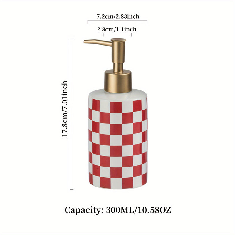 Dispensador de Jabón de Cerámica a Cuadros con Bomba Dorada Mate Antioxidante, Dispensador Decorativo para Baño o Cocina