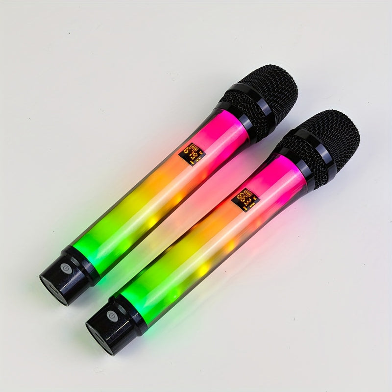 Microfono sin varillas Cambia de Color con 2.4G Anti-Interferencia, Doble Micrófonos y Luz Dinámica RGB para Karaoke y Transmisiones en Vivo, Batería de 2 Horas, Kit Ligero de Plástico
