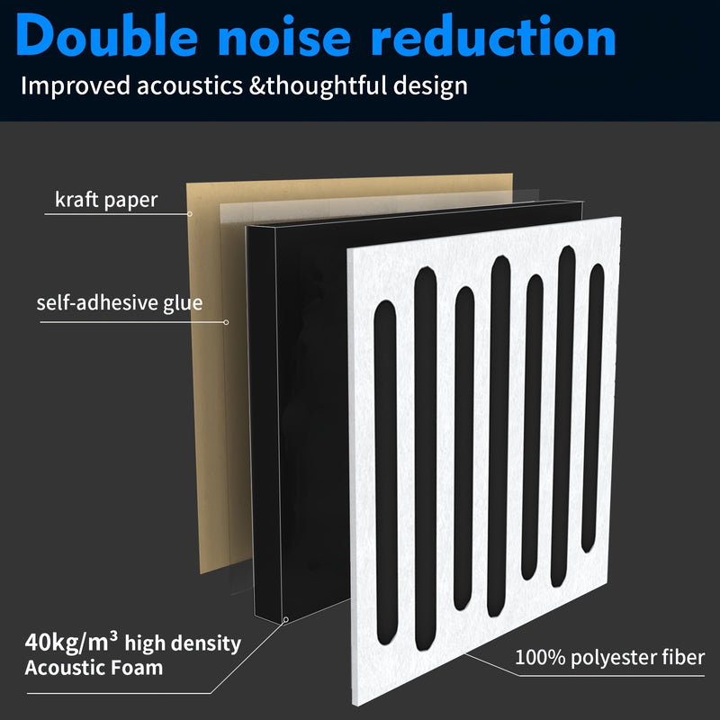 Conjunto de 4 piezas de tablero acústico estereoscópico decorativo autoadhesivo, fácil de instalar, alta densidad para absorción de sonido en estudio y hogar con diseño tridimensional de reducción de ruido