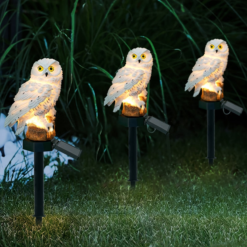 1pc Lámpara de Resina con Forma de Búho con Sensor de Luz Solar para Jardín y Decoración Exterior, Lámpara de Césped para Insertar en el Suelo