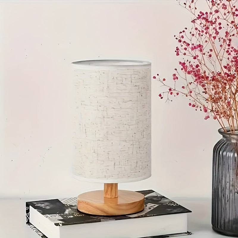 Linterna de escritorio estilo nórdico moderno con tela de lino, luz cálida y ambiental, base de madera, alimentación USB - ideal para decoración del hogar y sala