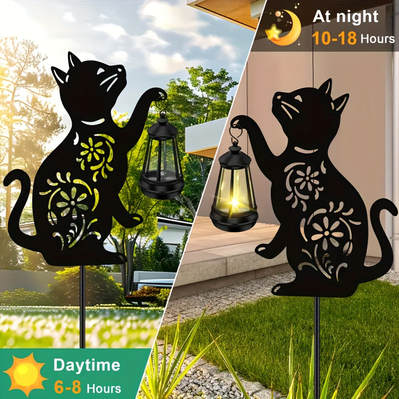 Lámpara de gato solar con patrones florales - Luz exterior de jardín de metal, batería de níquel, ideal para decoración de patio, regalo perfecto para el Día de la Madre (1/2PAQUETE), iluminación eficiente energéticamente | Lámpara decorativa | Construcc