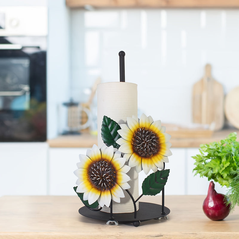 1pc Soporte de papel de cocina de girasol de hierro, encimera, soporte de rollo de papel de mariposa, soporte de rollo de papel, con rejilla de almacenamiento de papel de hierro, para decoración del hogar