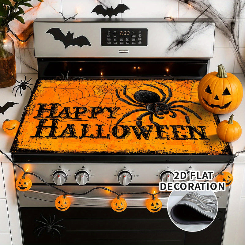 Tapete Protector de Estufa Integrado 2D Plano - Cubierta para Cocina con Forro de Goma, Decoración de Halloween, Ideal para Cualquier Cocina, 1 Unidad, Diseño 2D Plano