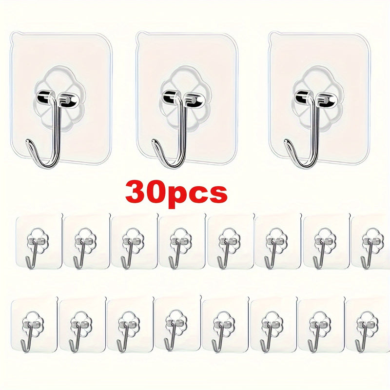 30pcs Ganchos Adhesivos Transparentes - Sin Daños, Montaje en Pared Sin Clavos para Marcos de Fotos y Azulejos, Sujeción Fuerte y Compatibilidad con Múltiples Superficies
