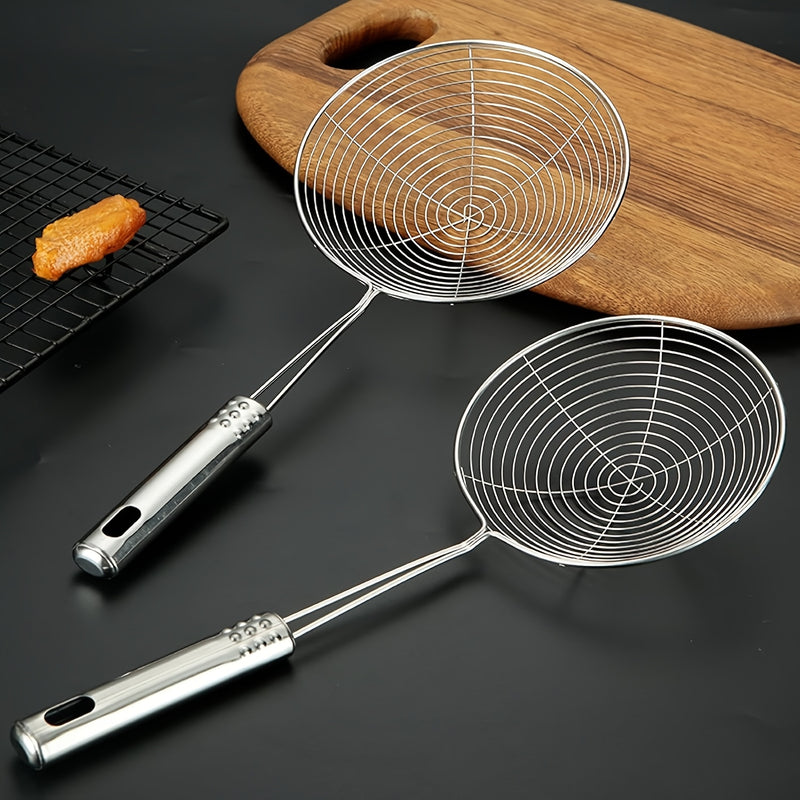 1pc Cesta Coladora de Acero Inoxidable con Mango Reforzado y Doble Gancho para Freír, Adecuada para Restaurante y Uso Doméstico