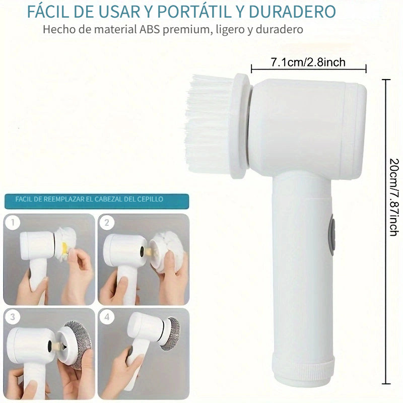 Juego de 8 Cepillos Eléctricos para Limpieza – 5 Modos, Fregador Giratorio con 5 Cabezales Reemplazables, Limpiador Inalámbrico Manual para Baño, Cocina, Azulejos y Más, Regalo de Navidad