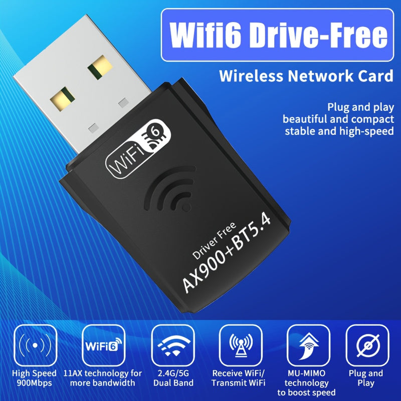 Adaptador de red WiFi AX900m de doble banda 2.4G/5G, USB inalámbrico 5.0, configuración sin herramientas para PC/Mac, antena doble, modo alimentado por USB, Wi-Fi 2.0