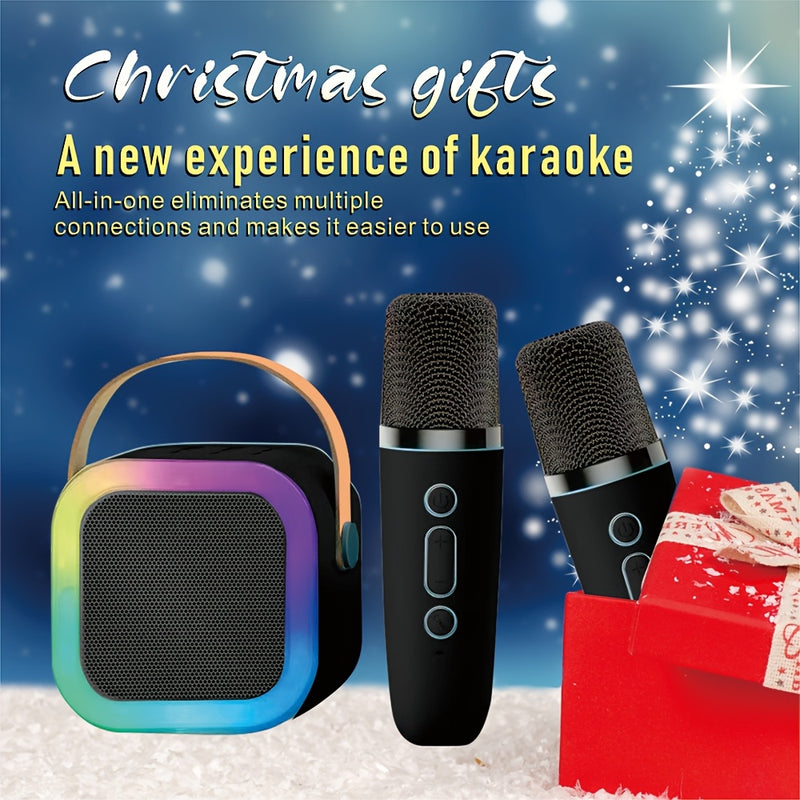 Altavoz portátil inalámbrico K12 con 2 micrófonos inalámbricos - Luces LED de colores, sonido de alta calidad para fiestas en casa, cumpleaños y karaoke - Regalo ideal para vacaciones y picnics al aire libre, entretenimiento al aire libre | Luces LED de