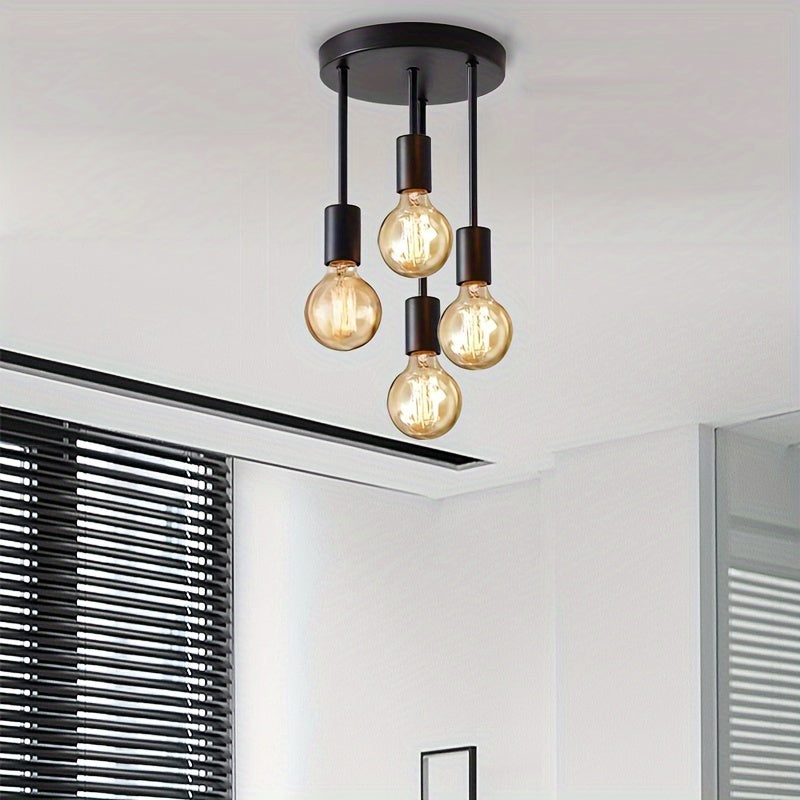 1 pza. Araña moderna negra de 4 luces, lámpara de techo de rama de hierro para cocina, pasillo, dormitorio, base de bombilla E27, bombilla no incluida, accesorio de iluminación para el hogar