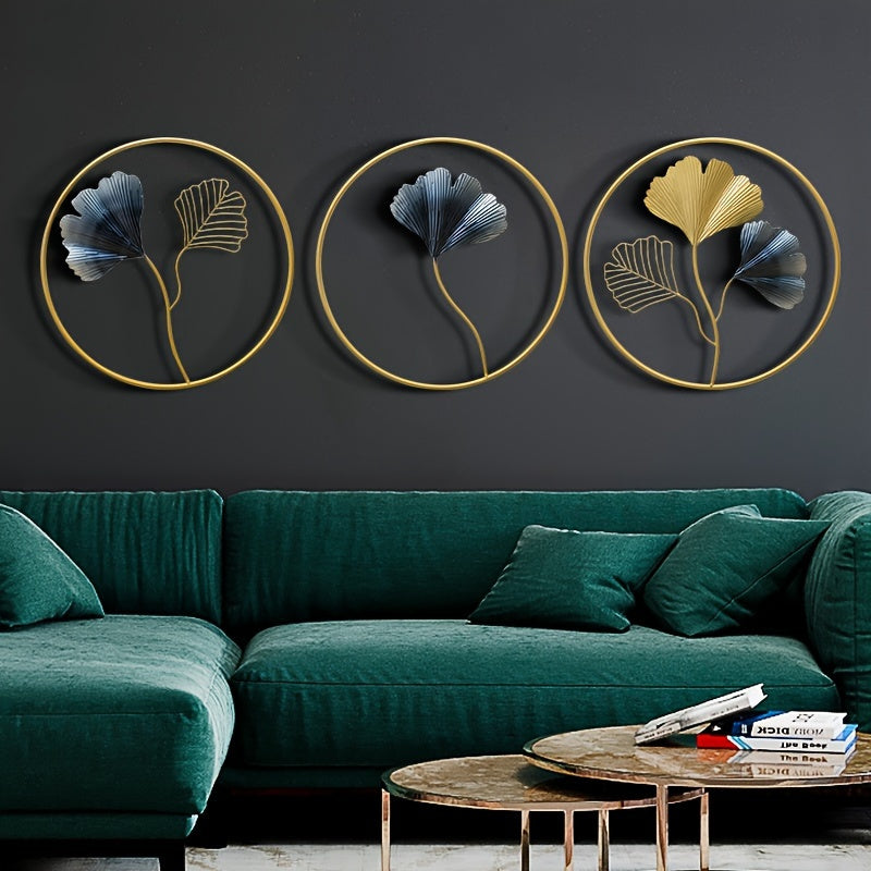2D Plano, 3 Piezas de Decoración Acrílica Moderna al Estilo Europeo con Ginkgo para Colgar en la Pared sin Marco y Agujeros Pre-perforados para Sala de Estar Dormitorio Guardería Adhesivos Artísticos, 2D Plano