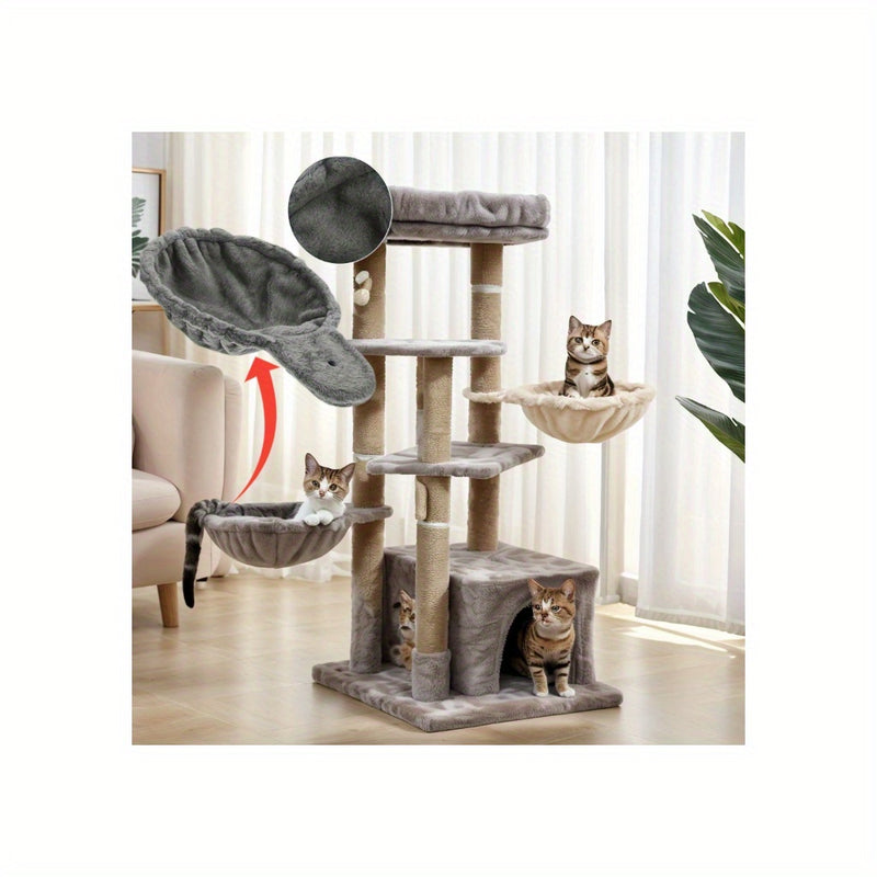1 pieza, árbol de gato con hamaca, material de acero inoxidable, resistente y duradero con cesta, accesorio de hamaca de árbol de gato cómodo, reemplazo universal de hamaca de árbol de gato grande, adecuado para gatos, hamaca de gato gris de un solo ojo,