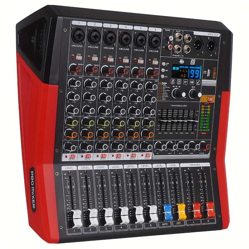 Amplificador Estéreo de Alta Potencia NXG TF-600D 450W con USB/Inalámbrico, Fuente de Alimentación Fantasma de 48V - Ideal para Subwoofers y Altavoces, Rojo con Acentos Negros, Amplificador de Potencia Incorporado